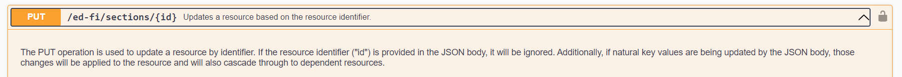 Natural natural language description of PUT operation in section resource indicating that the resource supports natural key updates