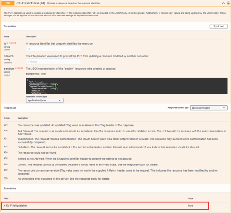 x-Ed-Fi-isUpdatable field on section resource indicating that the resource supports natural key updates